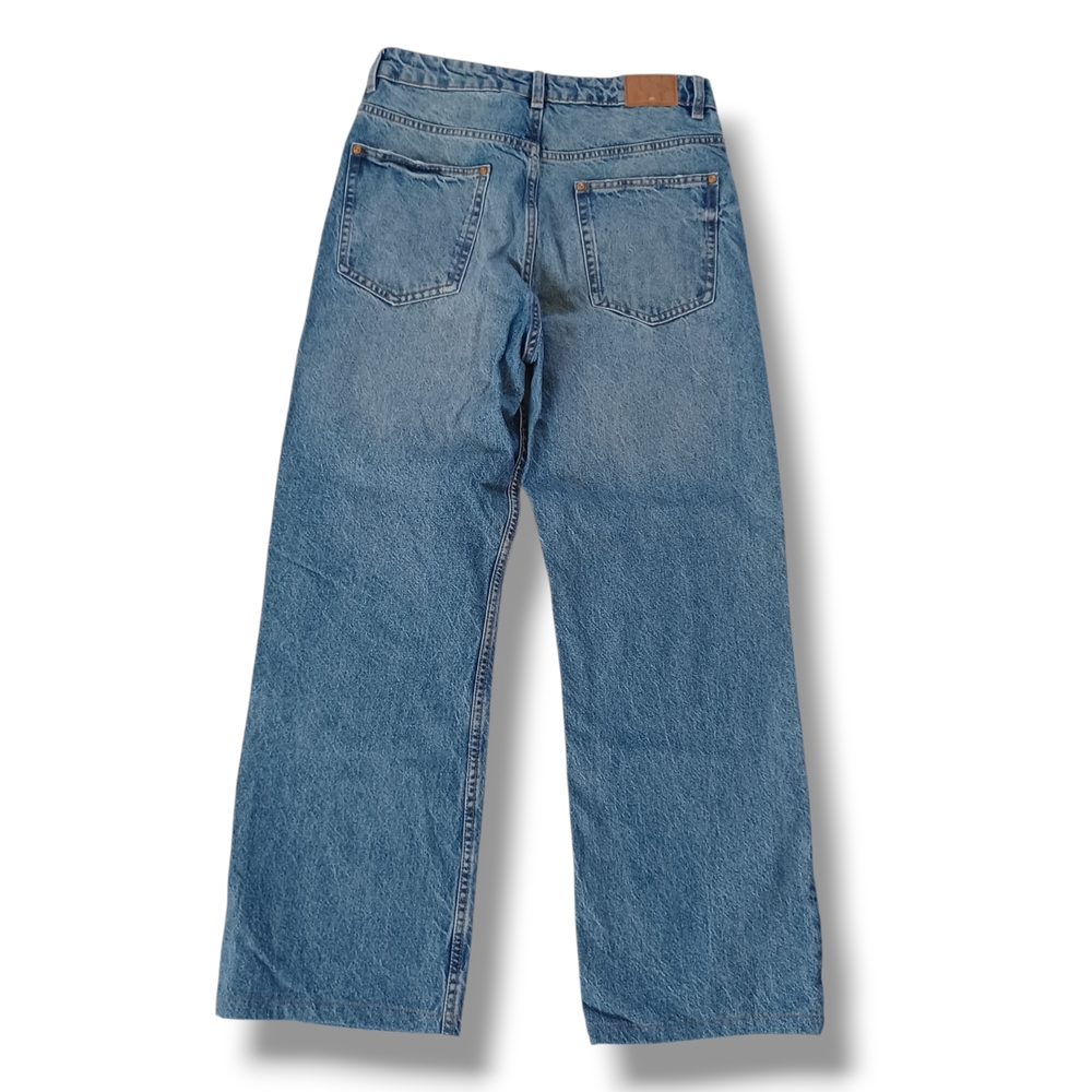 Zara Jeans Wide Leg Rigid Denim 100% Cotton Highrise Light Wash Size 6 29x27.5 - Picture 2 of 11